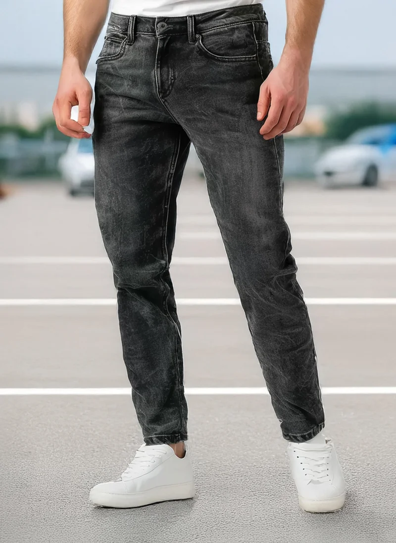 Urbano Fashion Men's Black Slim Fit Washed Jeans Stretchable